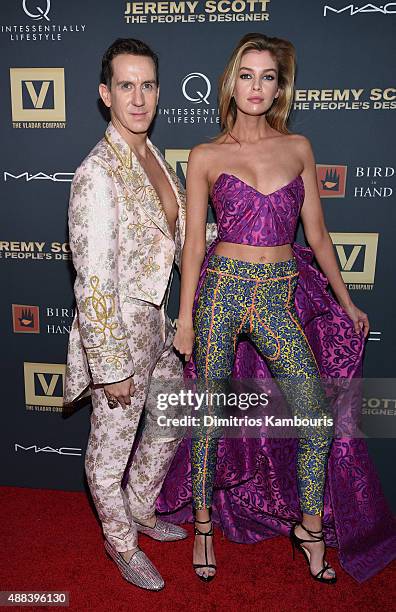 Jeremy Scott and Stella Maxwell attend "Jeremy Scott: The People's Designer" New York Premiere at The Paris Theatre on September 15, 2015 in New York...