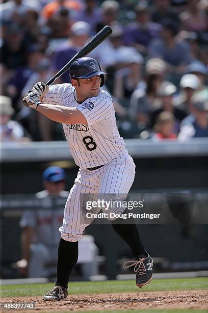 Catcher Michael McKenry of the Colorado Rockies takes an at bat against the New York Mets at Coors Field on May 4, 2014 in Denver, Colorado. The Mets...