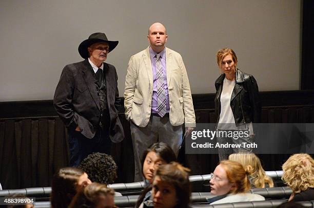 Author Sam Brower, Moderator/Film Editor for Flavorwire Jason Bailey, and Writer/Director Amy Berg speak during the private screening and Q&A for...