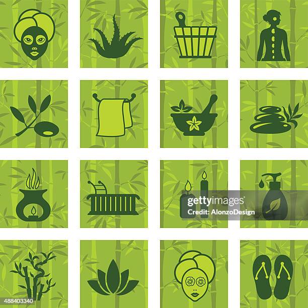 spa icon set - flip flops pool stock illustrations