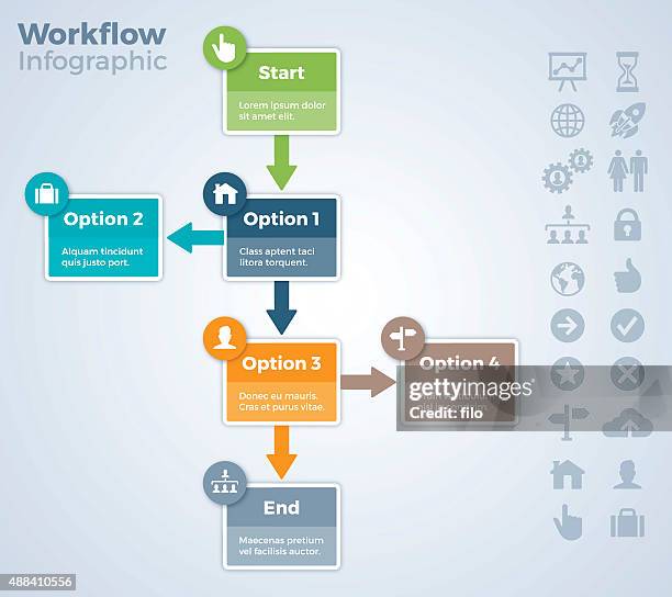 workflow steps and process - flow chart infographic stock illustrations