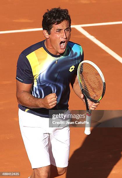 Nicolas Almagro of Spain celebrates his victory against Rafael Nadal of Spain during the ATP Tour Open Banc Sabadell Barcelona 2014, 62nd Trofeo...