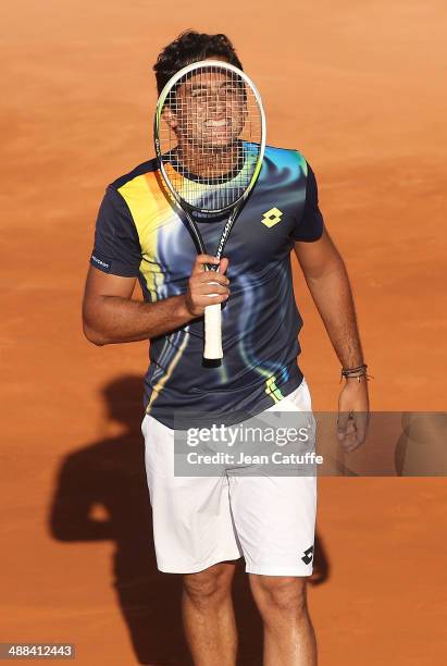 Nicolas Almagro of Spain in action against Rafael Nadal of Spain during the ATP Tour Open Banc Sabadell Barcelona 2014, 62nd Trofeo Conde de Godo at...