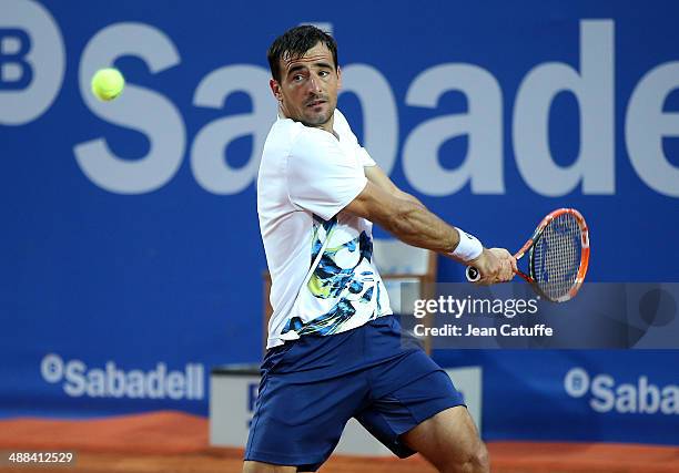 Ivan Dodig of Croatia in action against Rafael Nadal of Spain during day four of the ATP Tour Open Banc Sabadell Barcelona 2014, 62nd Trofeo Conde de...