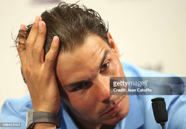 Rafael Nadal of Spain answers to the media after losing against Nicolas Almagro of Spain during the ATP Tour Open Banc Sabadell Barcelona 2014, 62nd...