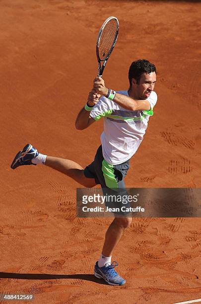 Mikhail Kukushkin of Kazakhstan competes in doubles during the ATP Tour Open Banc Sabadell Barcelona 2014, 62nd Trofeo Conde de Godo at Real Club de...
