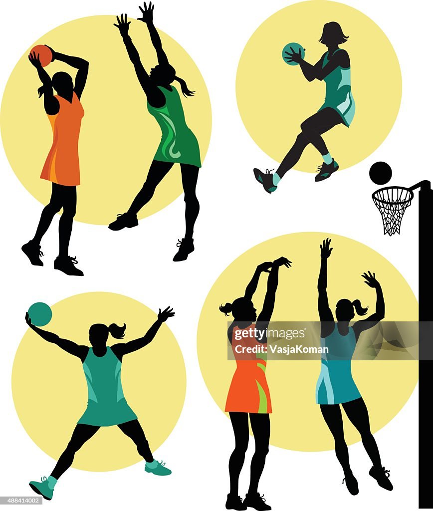 Set of Netball Players in Action