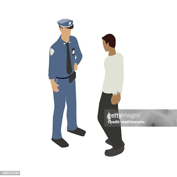 mann in handschellen mit police officer - regret stock-grafiken, -clipart, -cartoons und -symbole
