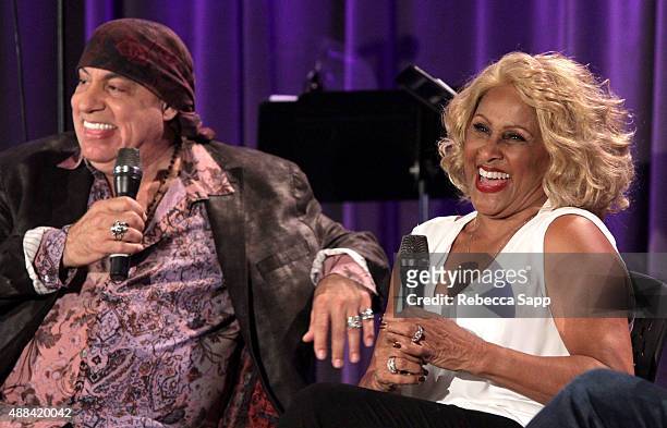 Producer/musician Stevie Van Zandt and vocalist Darlene Love speak onstage at An Evening With Darlene Love at on September 15, 2015 in Los Angeles,...