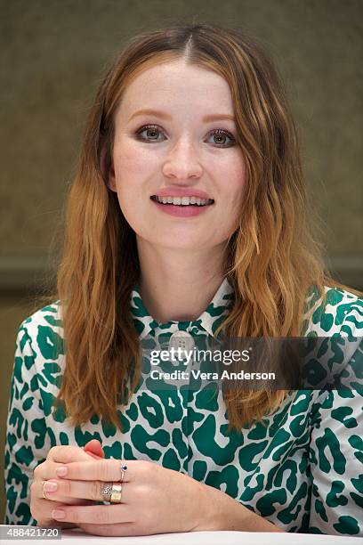 Emily Browning at the "Legend" Press Conference at the Park Hyatt on September 13, 2015 in Toronto, Ontario.