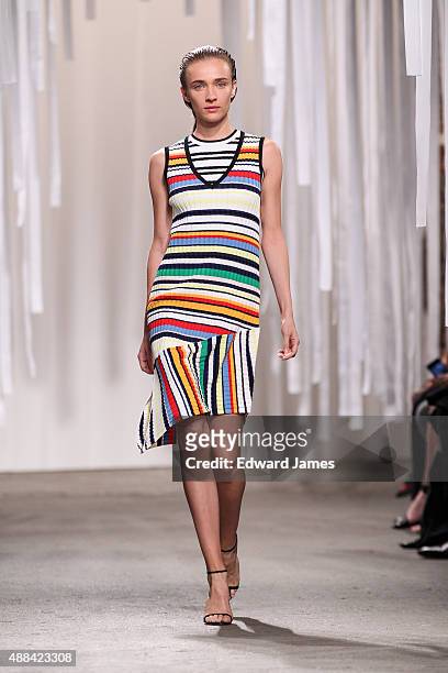 Model walks the runway during the Milly Spring/Summer 2016 fashion show at ArtBeam on September 15, 2015 in New York City.