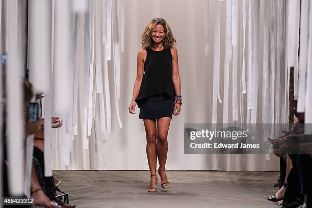 Designer Michelle Smith walks the runway during the Milly Spring/Summer 2016 fashion show at ArtBeam on September 15, 2015 in New York City.