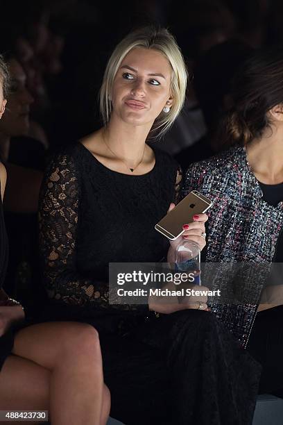 Morgan Stewart attends the Badgley Mischka fashion show during Spring 2016 New York Fashion Week at The Arc, Skylight at Moynihan Station on...