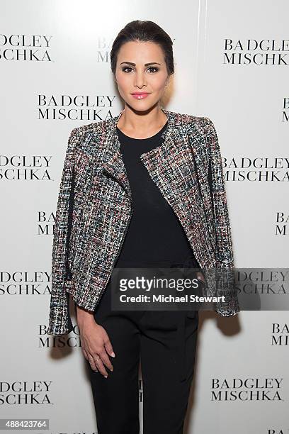 Personality Andi Dorfman attends the Badgley Mischka fashion show during Spring 2016 New York Fashion Week at The Arc, Skylight at Moynihan Station...