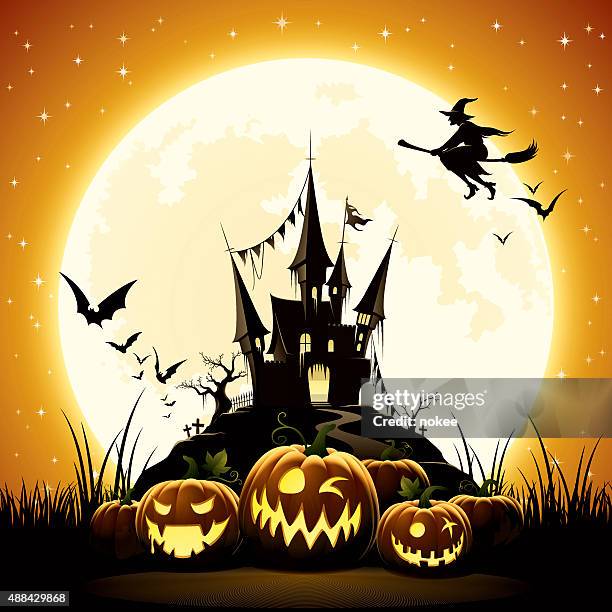 illustrazioni stock, clip art, cartoni animati e icone di tendenza di felice halloween notte - scopa