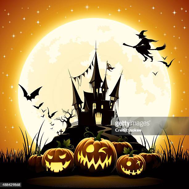 bildbanksillustrationer, clip art samt tecknat material och ikoner med happy halloween night - witch