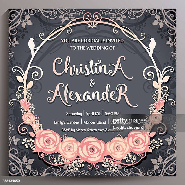 wedding invitation. floral square card 14.5 cm - rose ceremony stock illustrations