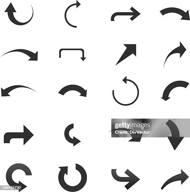ilustraciones, imágenes clip art, dibujos animados e iconos de stock de conjunto de iconos de flechas - curve
