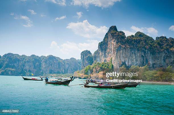 long tail boat  in the beautiful beach - railay strand stock pictures, royalty-free photos & images