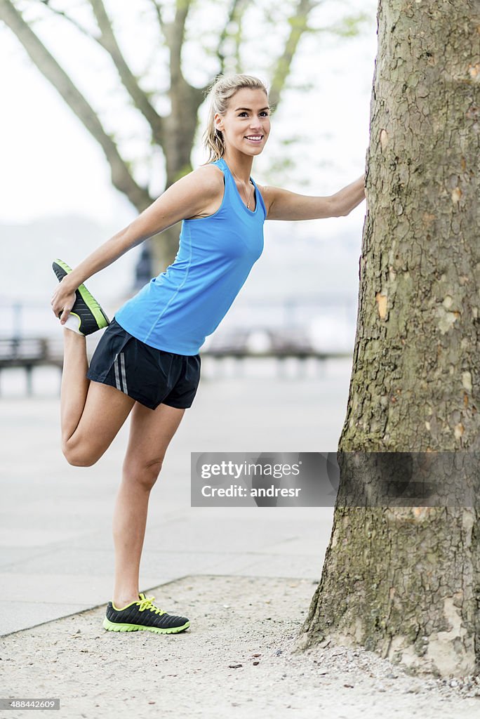 Woman stretching at the park