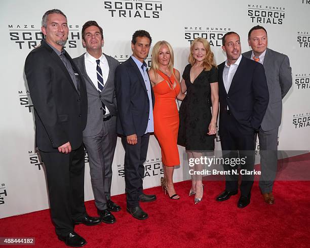 Author James Dashner, guest, producers Joseph Hartwick, Jr., Ellen Goldsmith-Vein, actress Patricia Clarkson, producer Lee Stollman and guest arrive...