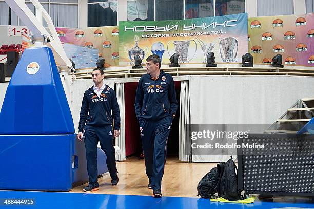 Head Coach of Valencia Basket Velimir Perasovic arrives to the Valencia Basket Practice as part of Eurocup Basketball 2014 Final at Basket Hall Kazan...