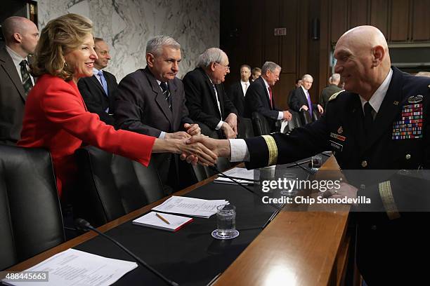 Chief of Staff of the Army Gen. Raymond Odierno greets Senate Armed Services Committee committee member Sen. Kay Hagan before Odierno and other...