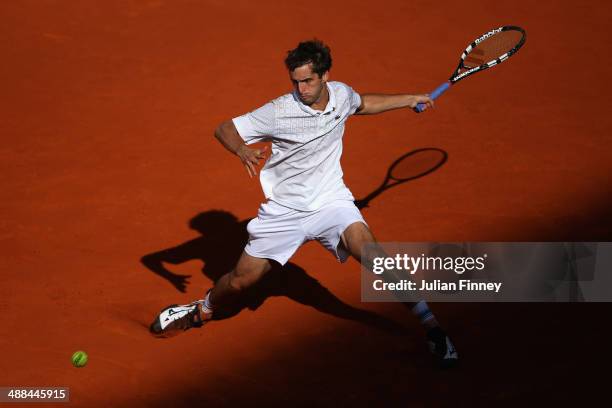 Albert Ramos of Spain in action against David Ferrer of Spain during day four of the Mutua Madrid Open tennis tournament at the Caja Magica on May 6,...