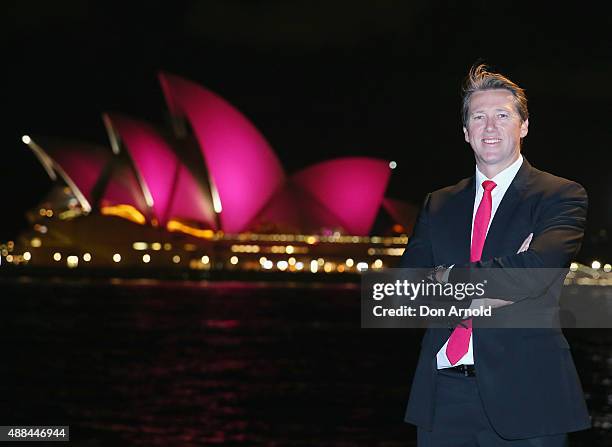 Glen McGrath stands in front of the Sydney Opera House, with its sails turned pink to commemorate ten years of placing McGrath Breast Care Nurses in...