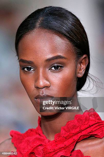 Model walks the runway at the Oscar De La Renta Spring Summer 2016 fashion show during New York Fashion Week on September 15, 2015 in New York City.