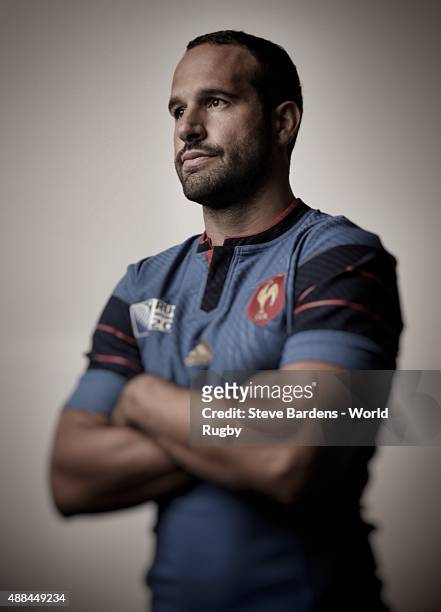 Frederic Michalak of France poses during the France Rugby World Cup 2015 squad photo call at the Selsdon Park Hotel on September 15, 2015 in Croydon,...