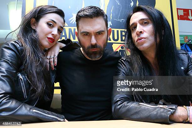 Marta Vaquerizo, Miguel and Mario Vaquerizo of Nancy Rubias sign copies Of their Album 'Amigas' at Callao Fnac Forum on May 6, 2014 in Madrid, Spain.
