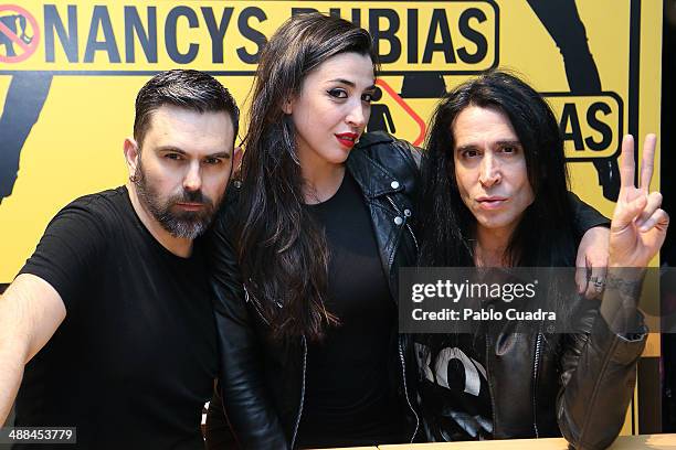 Miguel, Marta Vaquerizo and Mario Vaquerizo of Nancy Rubias sign copies Of their Album 'Amigas' at Callao Fnac Forum on May 6, 2014 in Madrid, Spain.