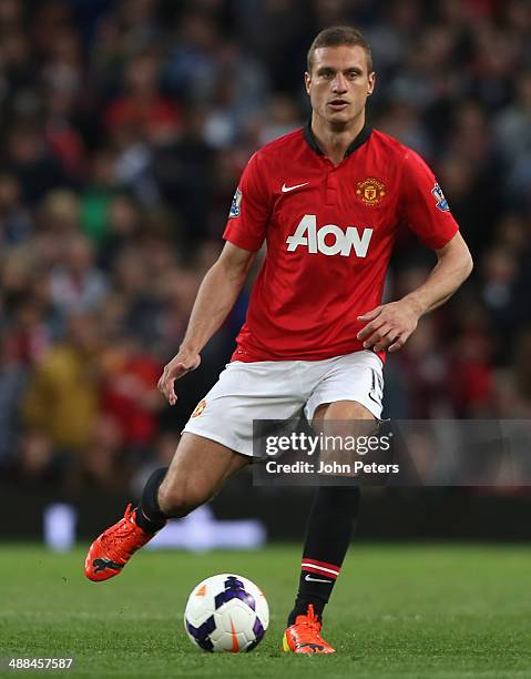 Nemanja Vidic of Manchester United in action during the Barclays Premier League match between Manchester United and Hull City at Old Trafford on May...