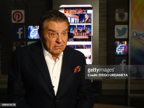 Chilean TV star Mario Kreutzberger sits in a studio at Univision, where his record-breaking TV show "Sábado Gigante" is taped, on September 15 in...