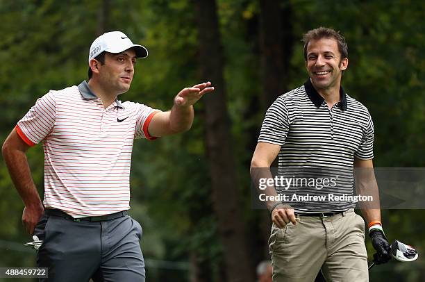 Francesco Molinari of Italy and Alessandro Del Piero, former Italy and Juventus footballer, are pictured together during the Pro Am prior to the...