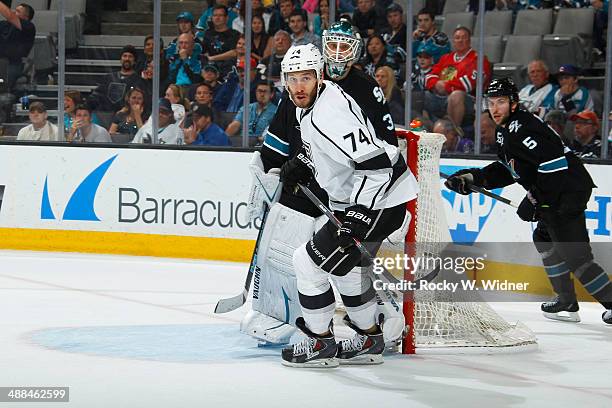 Dwight King of the Los Angeles Kings skates against the San Jose Sharks in Game Seven of the First Round of the 2014 NHL Stanley Cup Playoffs at SAP...