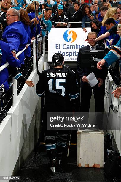 James Sheppard of the San Jose Sharks exits into the tunnel after being eliminated by the Los Angeles Kings in Game Seven of the First Round of the...