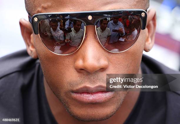Boxer Erislandy Lara answers questions from the media during the press tour for Canelo Alvarez v Erislandy Lara on May 6, 2014 in Los Angeles,...