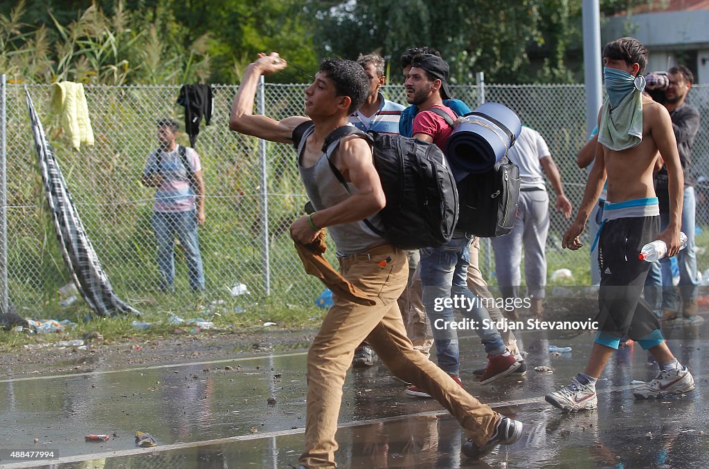 Violent Clashes On The Hungarian Border After Migrants Attempt To Break Through The Fence