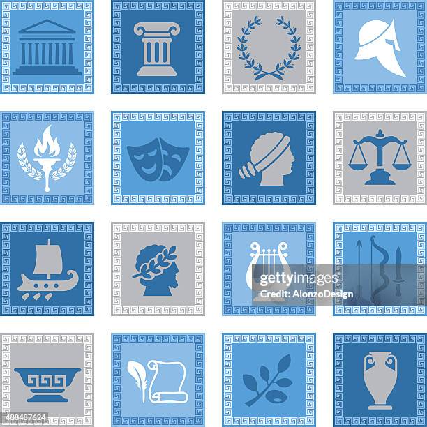 illustrazioni stock, clip art, cartoni animati e icone di tendenza di antica grecia icona set - stile greco classico