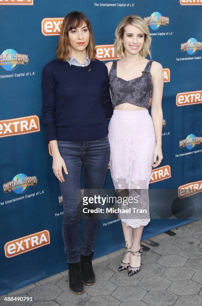 Emma Roberts and Gia Coppola make appearance on "Extra" held at Universal City Walk on May 6, 2014 in Universal City, California.