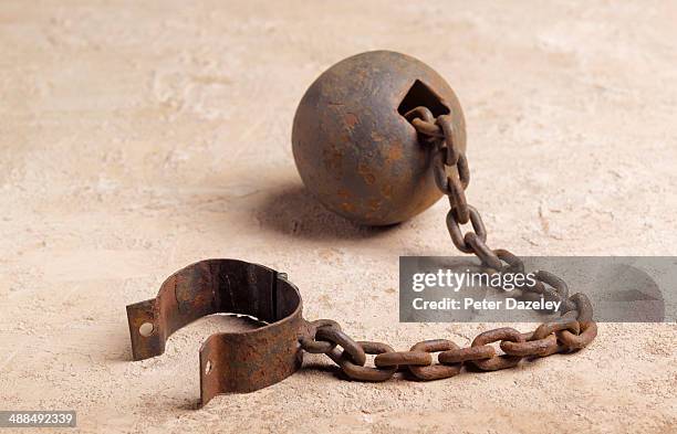 ball and chain landscape - slaves in chains imagens e fotografias de stock