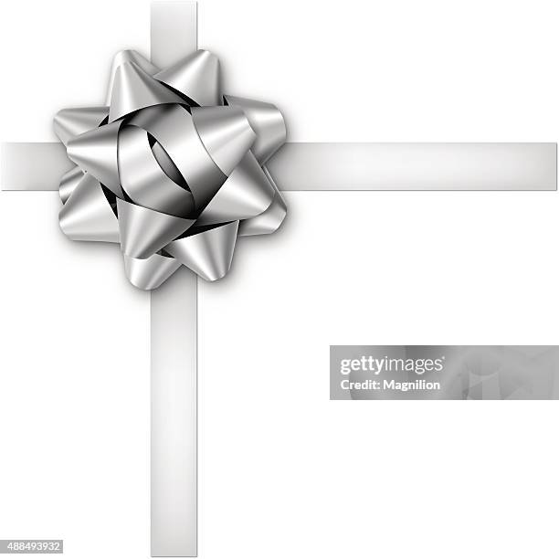 silver gift bow with ribbons - silver bow stock illustrations