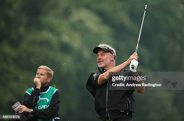 Darren Clarke of Northern Ireland in action during the Pro Am prior to the start of the 72nd Open d'Italia at Golf Club Milano on September 16, 2015...