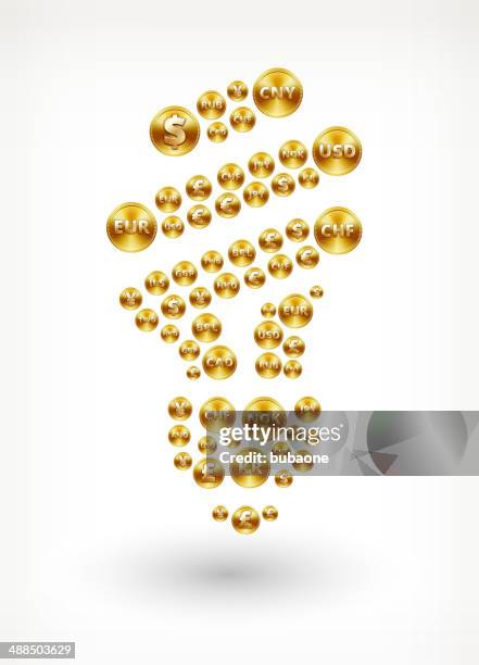 fluorescent bulb on gold coin buttons - holding keys on white stock illustrations