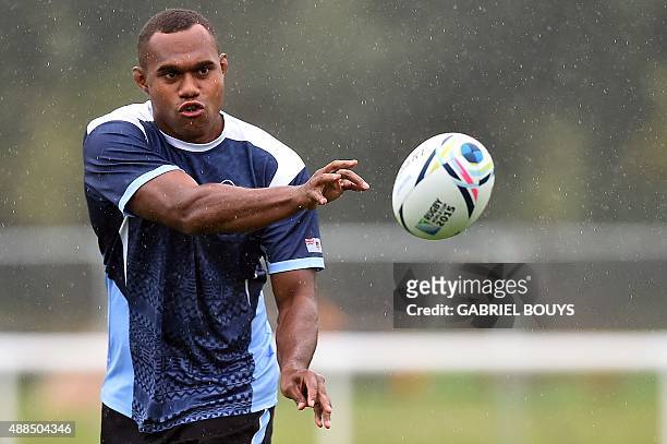 Fiji's lock Leone Nakarawa attends a training session at the London Irish Rugby Club, west London on September 15, 2015 prior to the start of the...