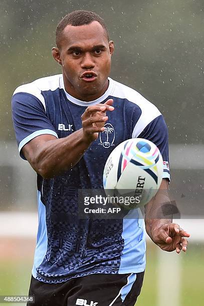 Fiji's lock Leone Nakarawa attends a training session at the London Irish Rugby Club, west London on September 15, 2015 prior to the start of the...