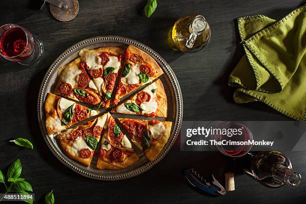 margarita pizza - pizza directly above stock pictures, royalty-free photos & images