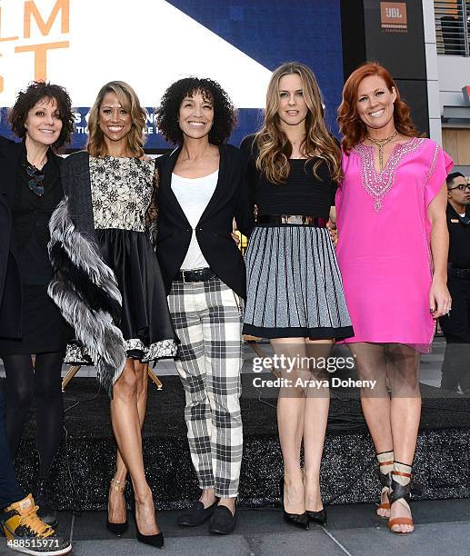 Amy Heckerling, Stacey Dash, Stephanie Allain, Alicia Silverstone and Elisa Donovan attend the Film Independent's pre-festival outdoor screening of...